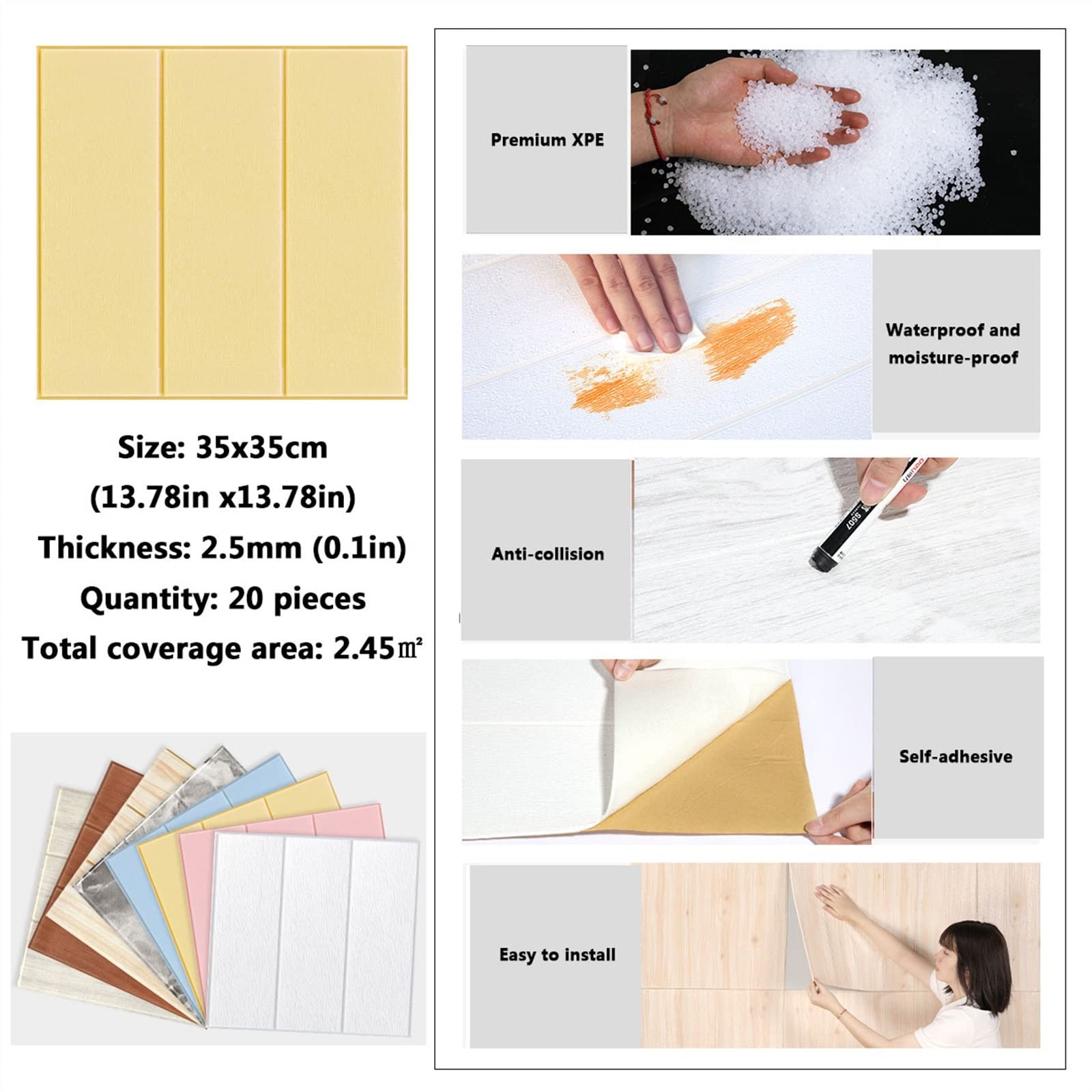 Adhesivo de papel tapiz de imitación de ladrillo con espuma autoadhesiva impermeable for decoración de paredes interiores, baños y el hogar. ，Paneles de pared 3D