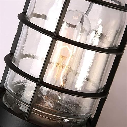 Miniatura 2 de CYQASD Creative Wrought Iron Glass Wall Lamp Retro Metal Cage Industrial Style Nautical for Bar Bedroom (Black)