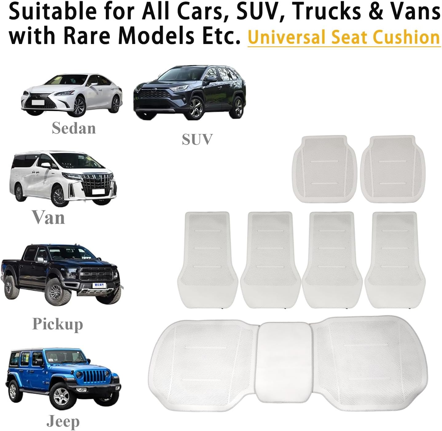 ontto 2 PCS Car Seat Cushions Front Seat Bottom Cushion Mat Cover,Universal Seat Pad Perforated PU Leather,Ventilated Car Seat Protector,Auto Interior for Sedan SUV Truck Home Office Chair,White