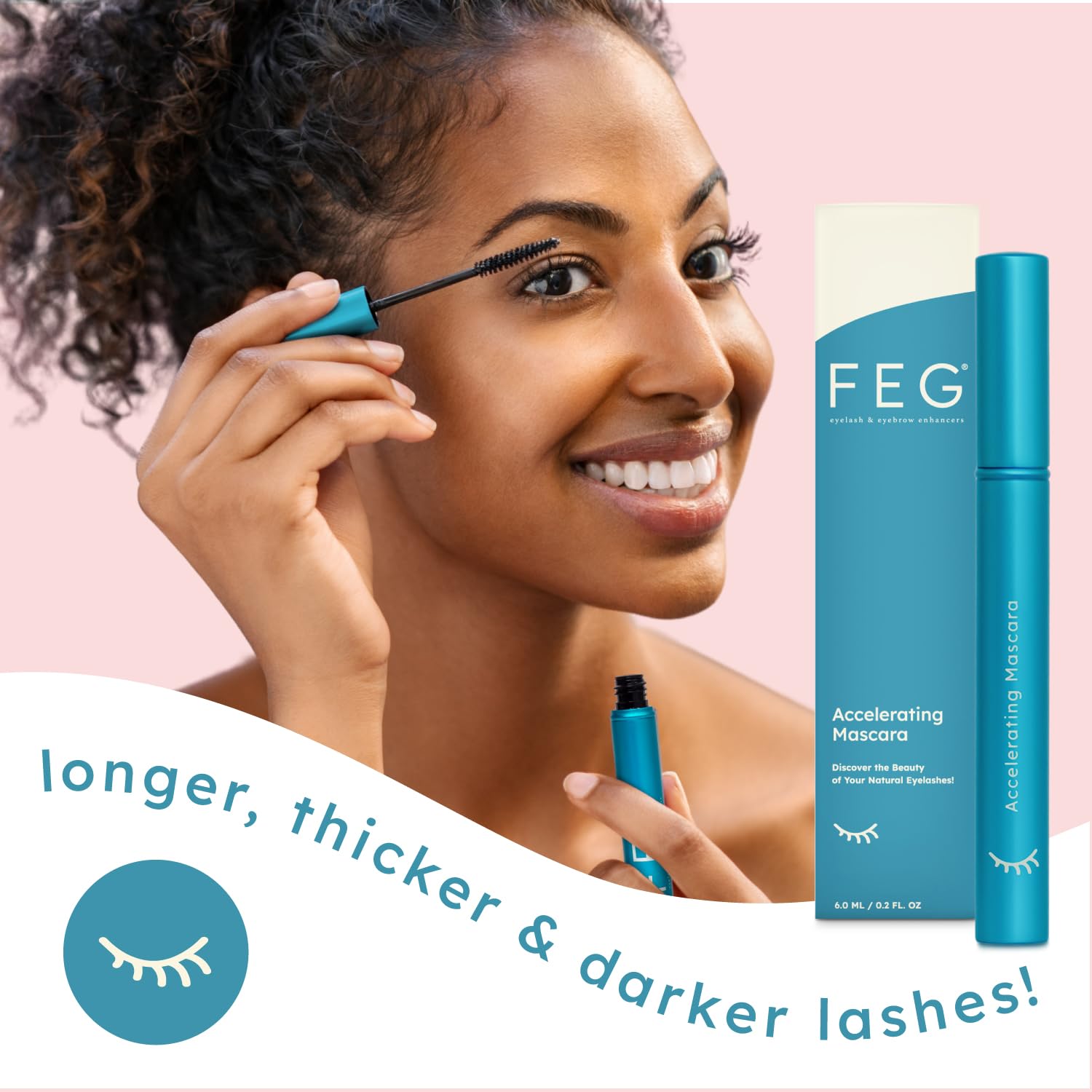 FEG Accelerating Mascara with Growth Serum | Eyelash Growth Mascara with Natural Ingredients to Lengthen, Thicken, Curl, and Darken Your Lashes | Lengthens and Defines Eyelashes | 6 mL | Single Pack - Image 2