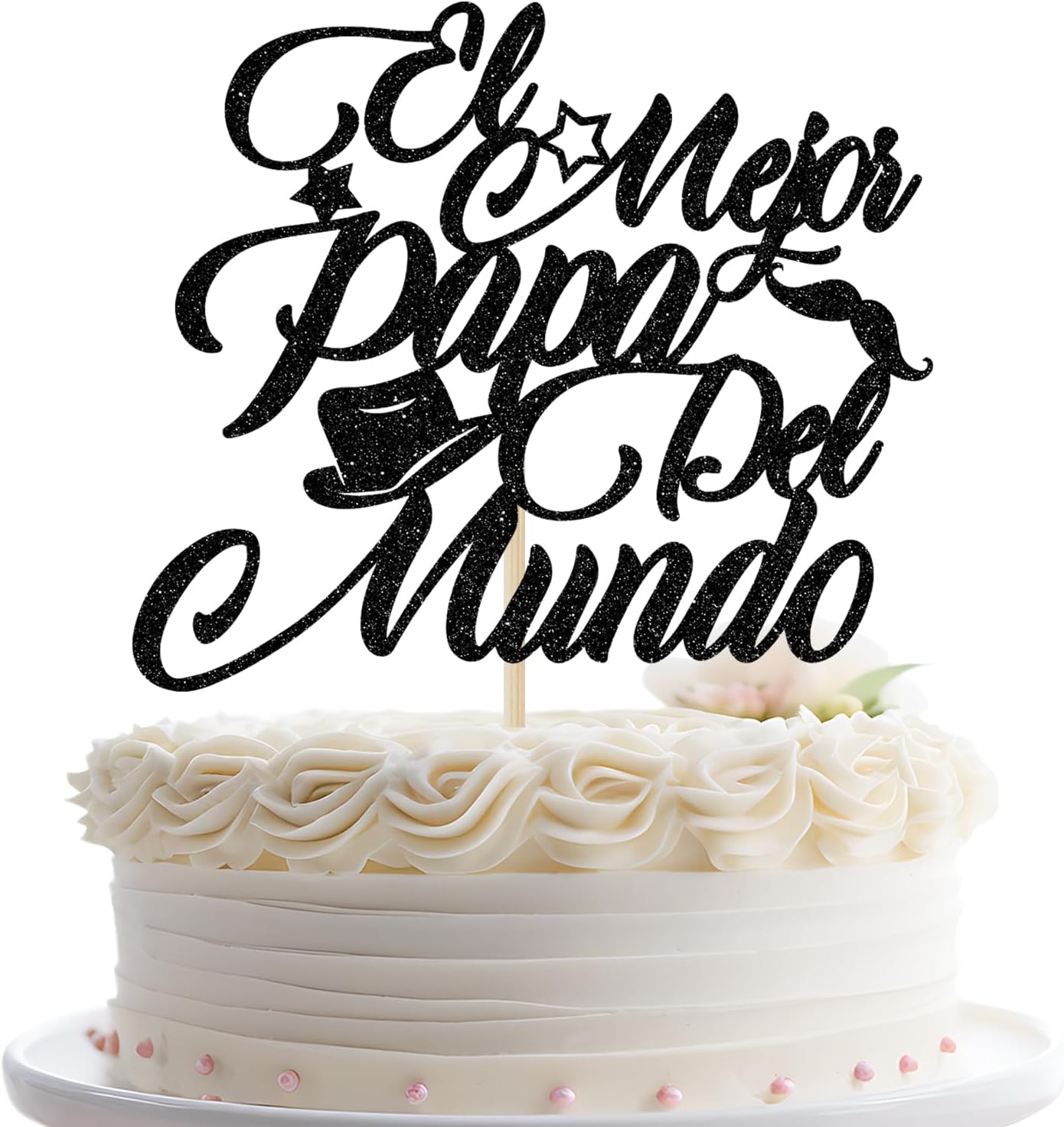 El Mejor Papa Del Mundo Cake Topper Happy Father's Day Party Decoration Best Dad Ever Cake Topper Black Glitter