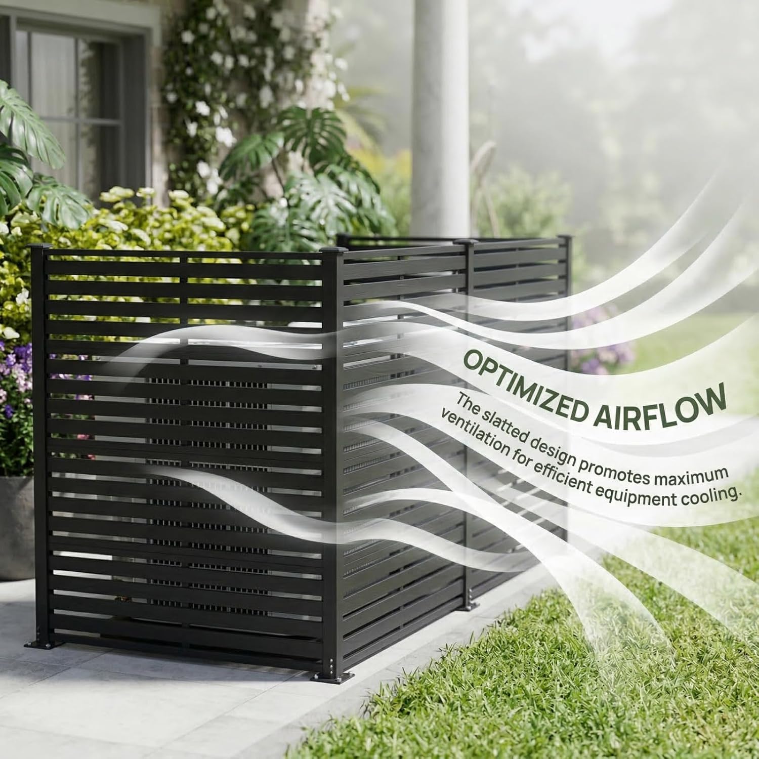 Air Conditioner Fence Panels, 94" W X 48" H Pool Equipment Enclosure, No-Dig Outdoor Privacy Screen, Trash Can Enclosure, Decorative Garden Fences for Patio Lawn, Black