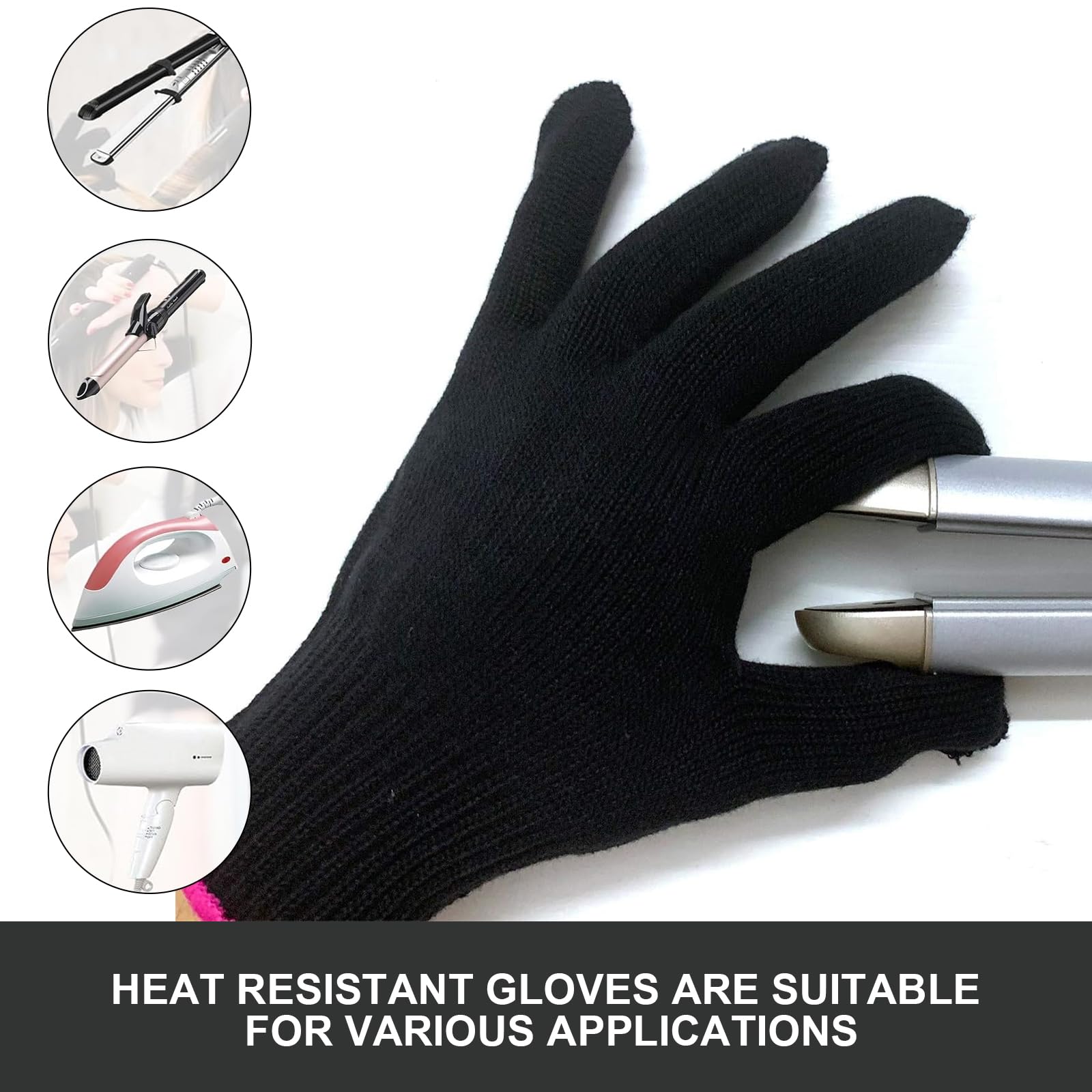 Souvik Ensemble de Protection Thermique pour Lisseur et à Boucler Tapis en Silicone Antidérapant et Gant Résistant à la Chaleur pour Outils de Coiffure Plat et à Friser Noir