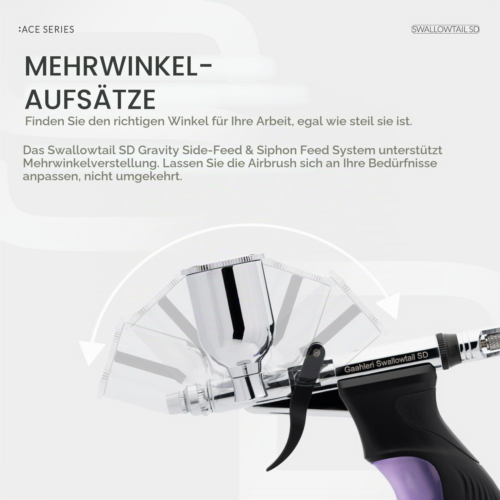 Gaahleri Airbrush Ace Series GHAC-Swallowtail Side Airbrush, Seitenzufuhr & Saugzufuhr, Side feed & siphon feed, 0.28mm & 0.5mm Düsenset mit Fan Cap, für Modellbau Farbgestaltung Kunstmalerei