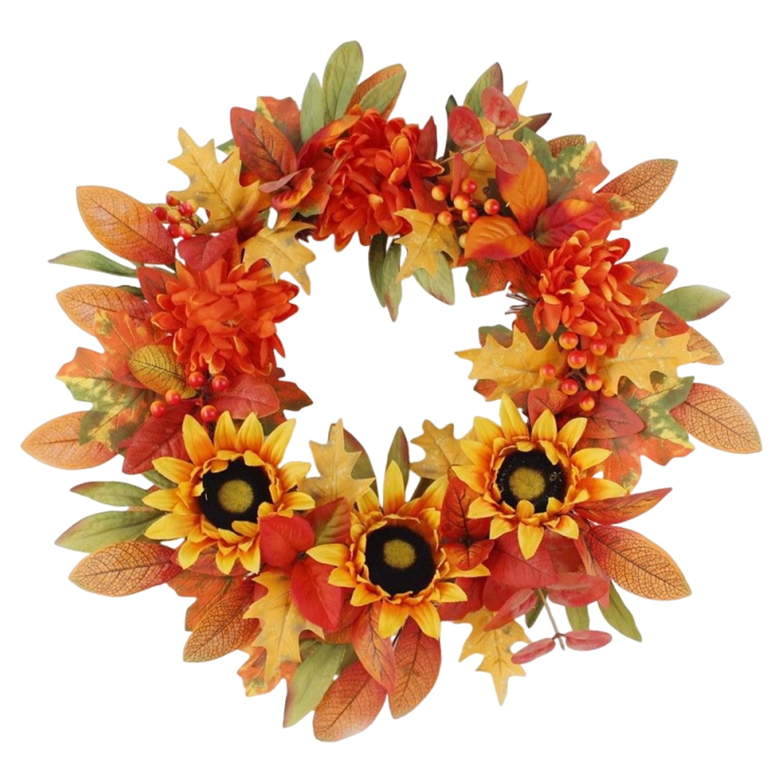 Couronne d'automne haut de gamme avec feuilles d'érable et tournesols vibrants