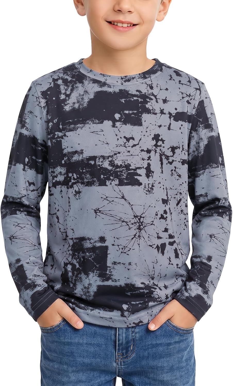 Haloumoning Boys Long Sleeve Shirts Fashion 3D Print Crewneck Tops 5-14Y