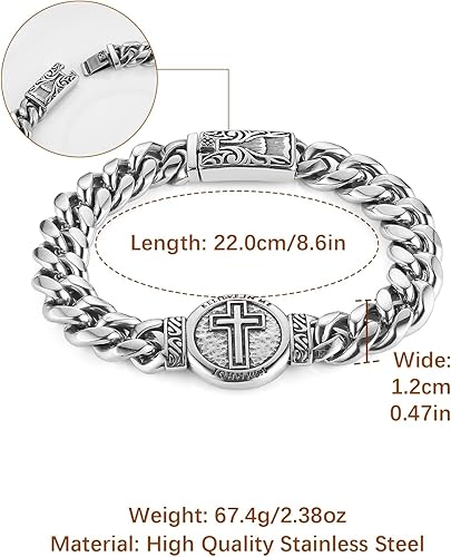 Miniatura 7 de HZMAN Pulsera de eslabones cubanos de 8.5 pulgadas para hombre, pulsera de eslabones pesados de acero inoxidable plateado