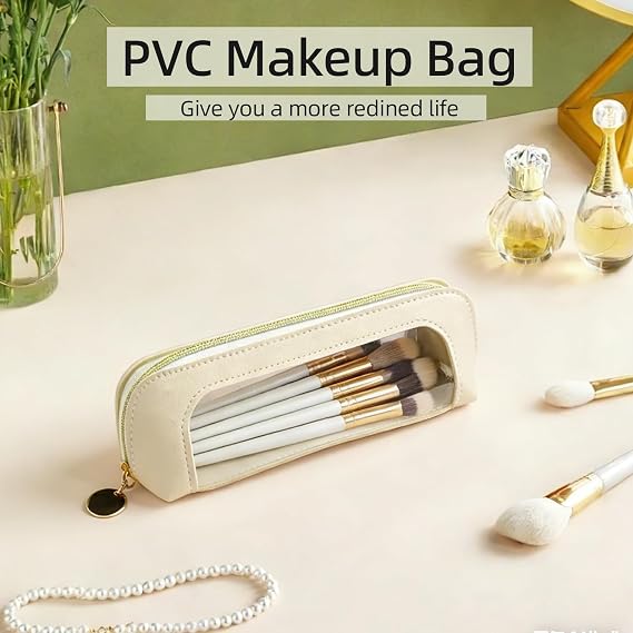 2 PCS Small Clear Makeup Bags for Woman PVC and Leather Makeup Bag