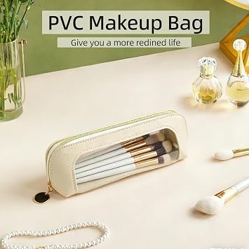 2 PCS Small Clear Makeup Bags for Woman PVC and Leather Makeup Bag