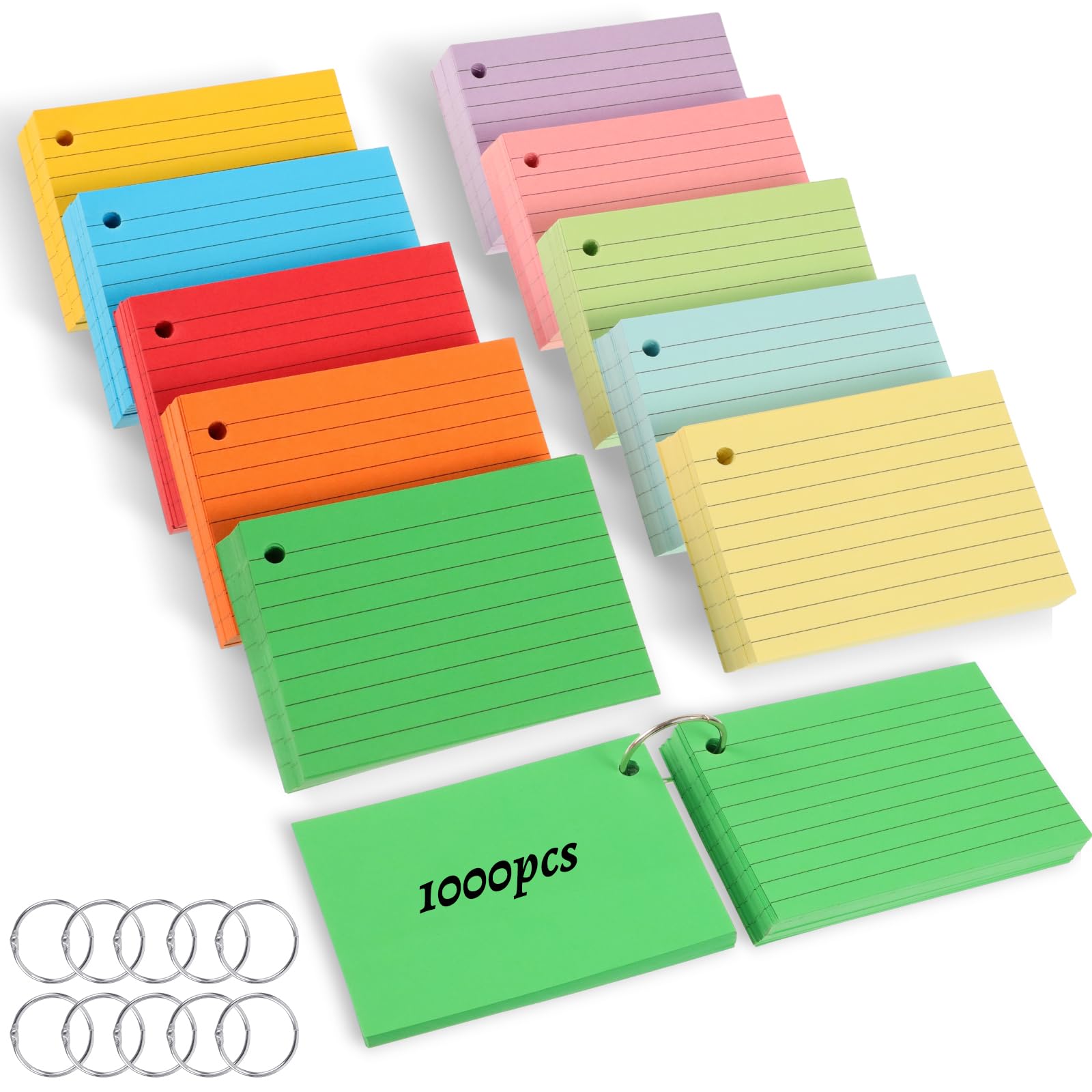 Lot De 1000 Cartes, Au Format A8, Lignées, Multicolores, Avec 10