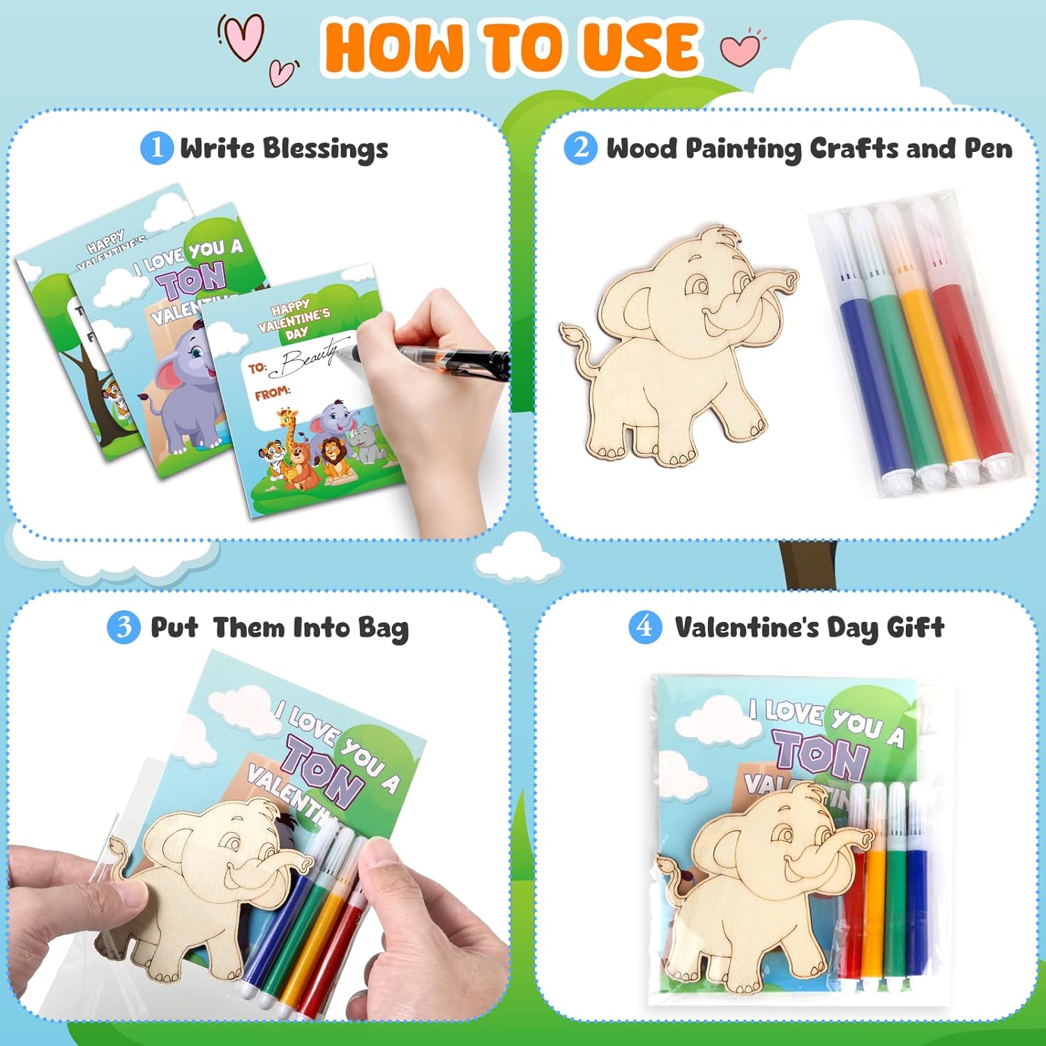 Valentines Day Gifts For Kids, 30 Pack Animal Wooden Painting Crafts for Kids Classroom Exchange, Valentines Party Favors for Boys Girls, DIY Unfinished Kits for Toddlers School Classroom Prizes