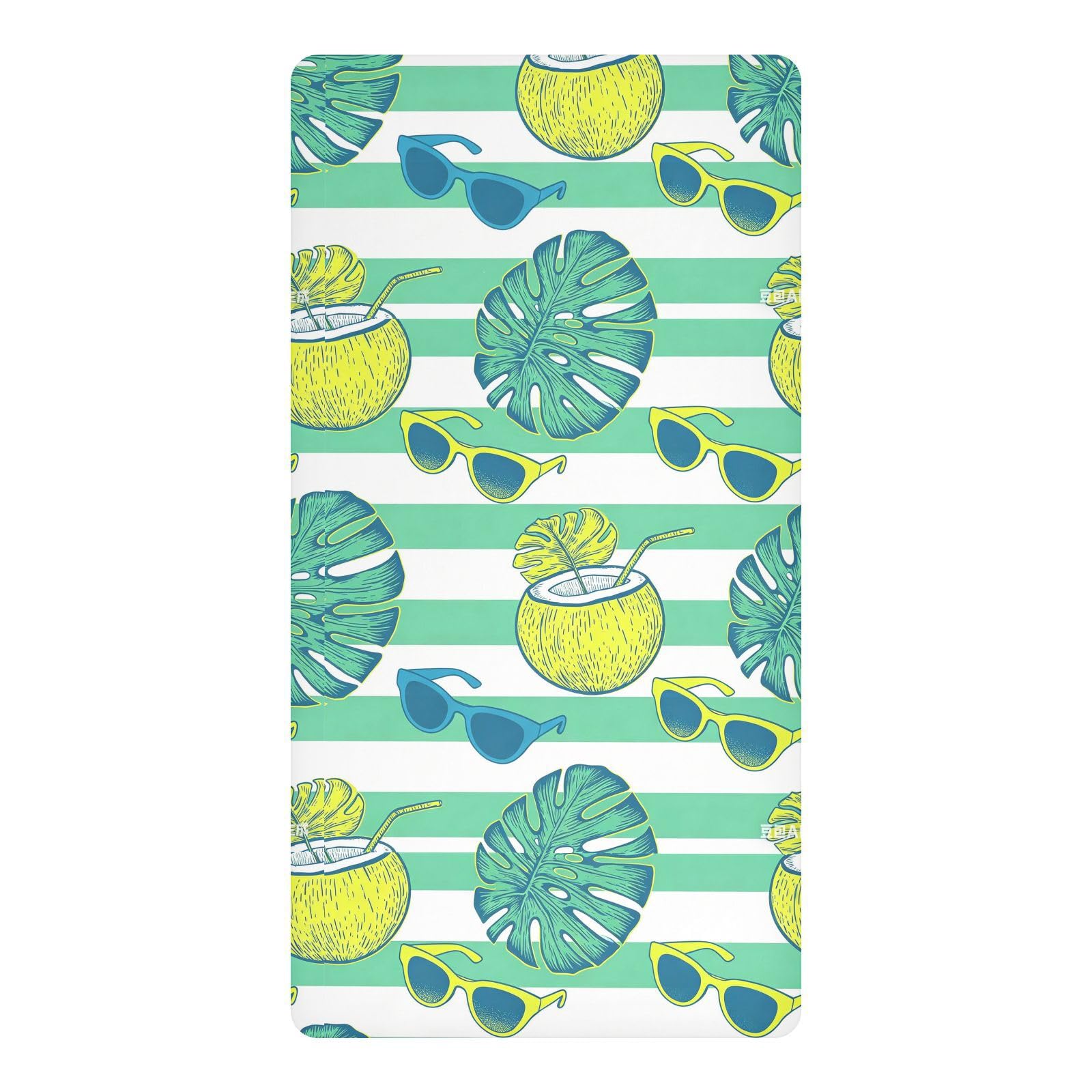 Drap housse imperméable berceau 132x71 cm rayures vertes Coconut Summer