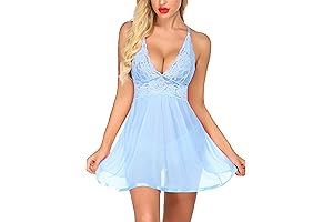 Women's Lingerie Lace Babydoll Strap Chemise Halter Teddy V Neck Mesh Nightgown Front Closure