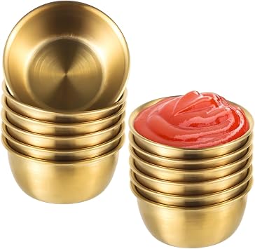 12 Piece Stainless Steel Dipping Bowls, Round Mini Cups for Sauces and Condiments, Elegant Gold Finish