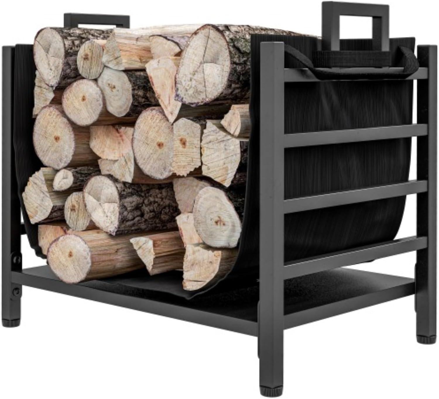 Wood Rack, Firewood Rack, Removable Log Bracket, Heavy Duty Log Bracket with Handles, Wood Storage Rack for Indoor and Outdoor Fireplaces, 19.3" X 13.4" X 17.3", Black