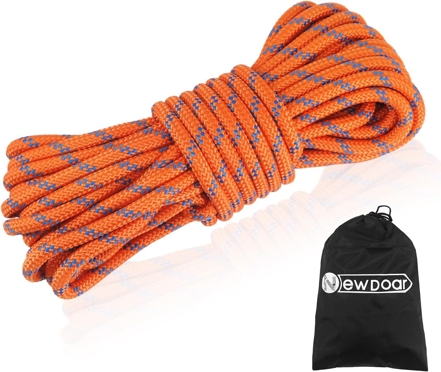 NewDoar 10mm(3/8inch) Accessory Cord Rope CE 24KN Double Braid Pre Cut for Outdoor Survival, Mountaineering, Prusik,Hauling Dragginge(Orange 10mm,20FT)