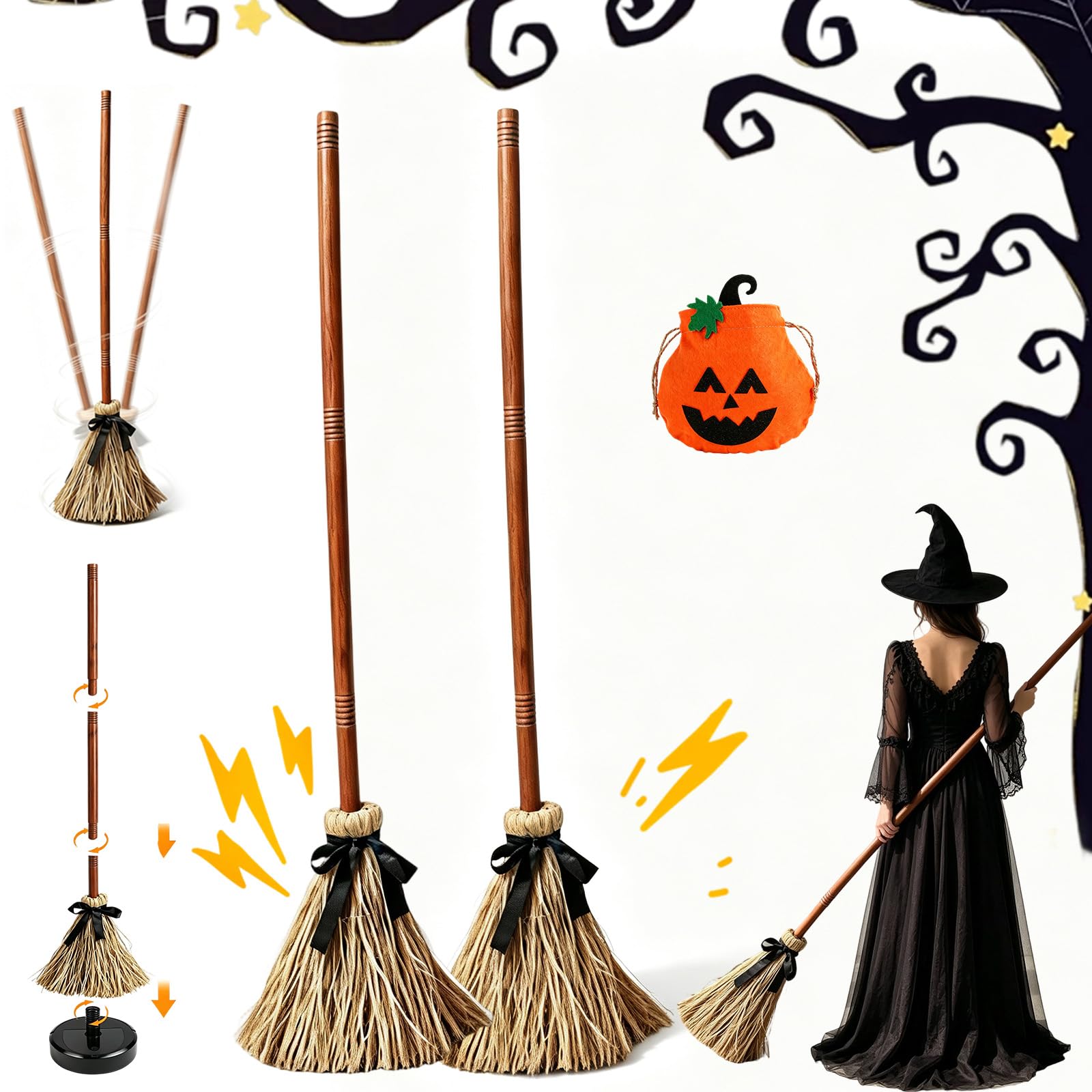 Syeefula Witch Broom, Dancing Broom with Light and Motion Sensor (2PCS)