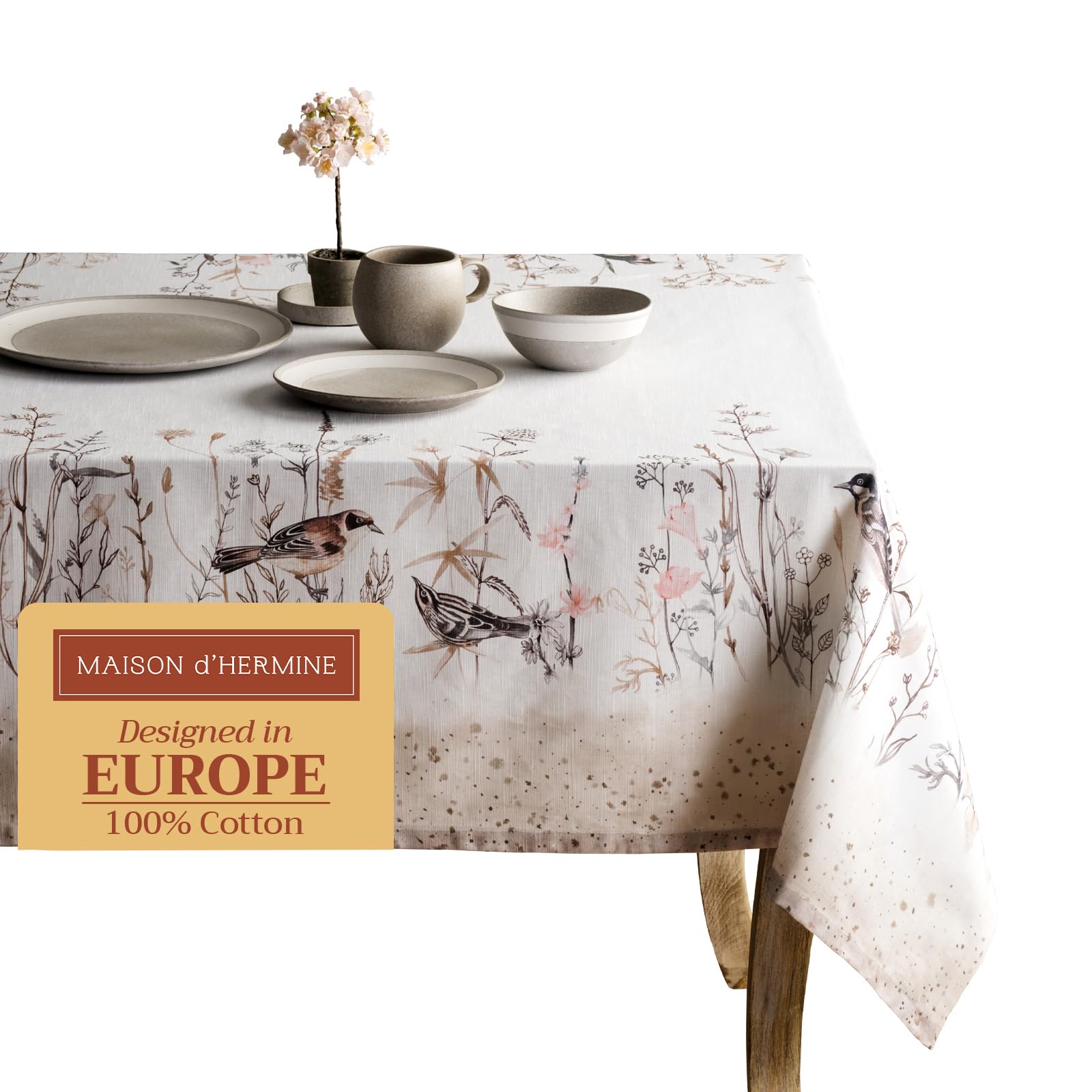 Maison d 'Hermione Meadow Florals-Brown 100% katoenen tafelkleed voor keuken | Diner | Tafelblad | Decoratiefeesten | Bruiloften | lente/zomer (rechthoek, 160 cm x 220 cm) Moederdag