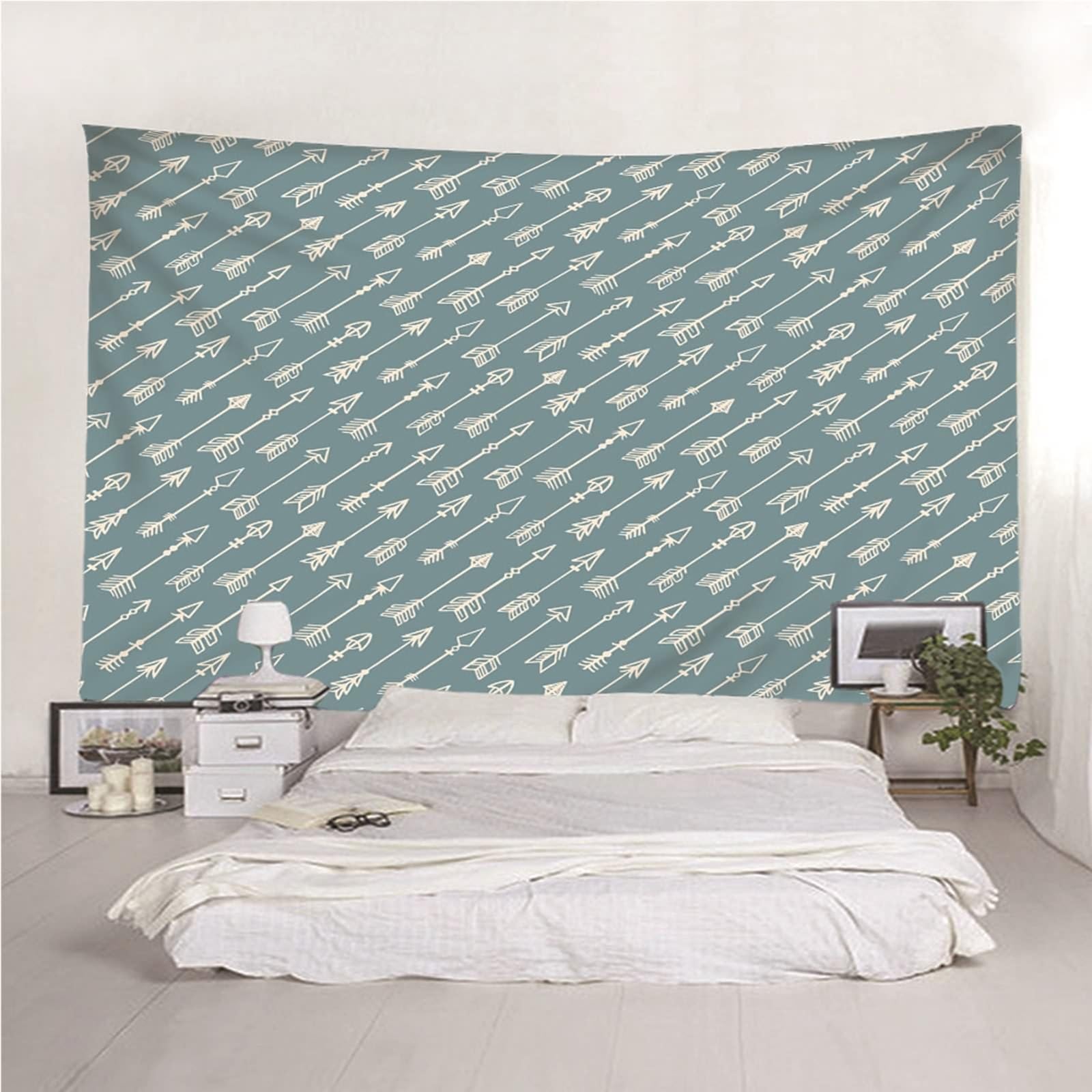 Chusta ścienna, niebiesko-biała, chusta na ścianę w stylu boho, poliester, strzałka w prostym stylu, dywan ścienny, dekoracja ścienna, 240 x 220 cm