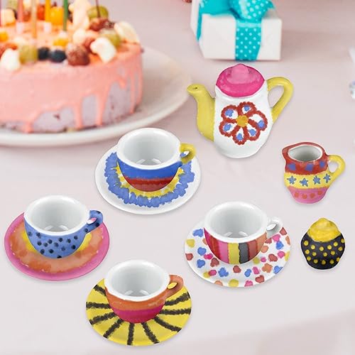 Miniatura 6 de ArtCreativity Paint Your Own Play Tea Set para niños juego de té de cerámica para niñas kit de pintura de arte y manualidades para niños con 13