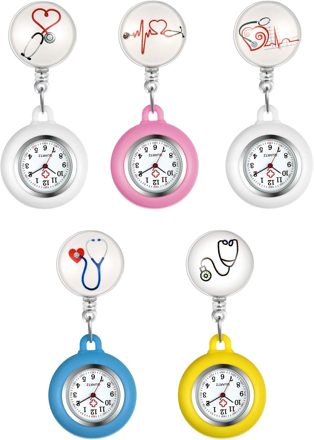 Lancardo Retractable Nurse Watch Clip On with Secondhand Stethoscope Lapel Fob Pocket Watch Doctor Nurse Watch Simple Silicone Cover for Women and Men