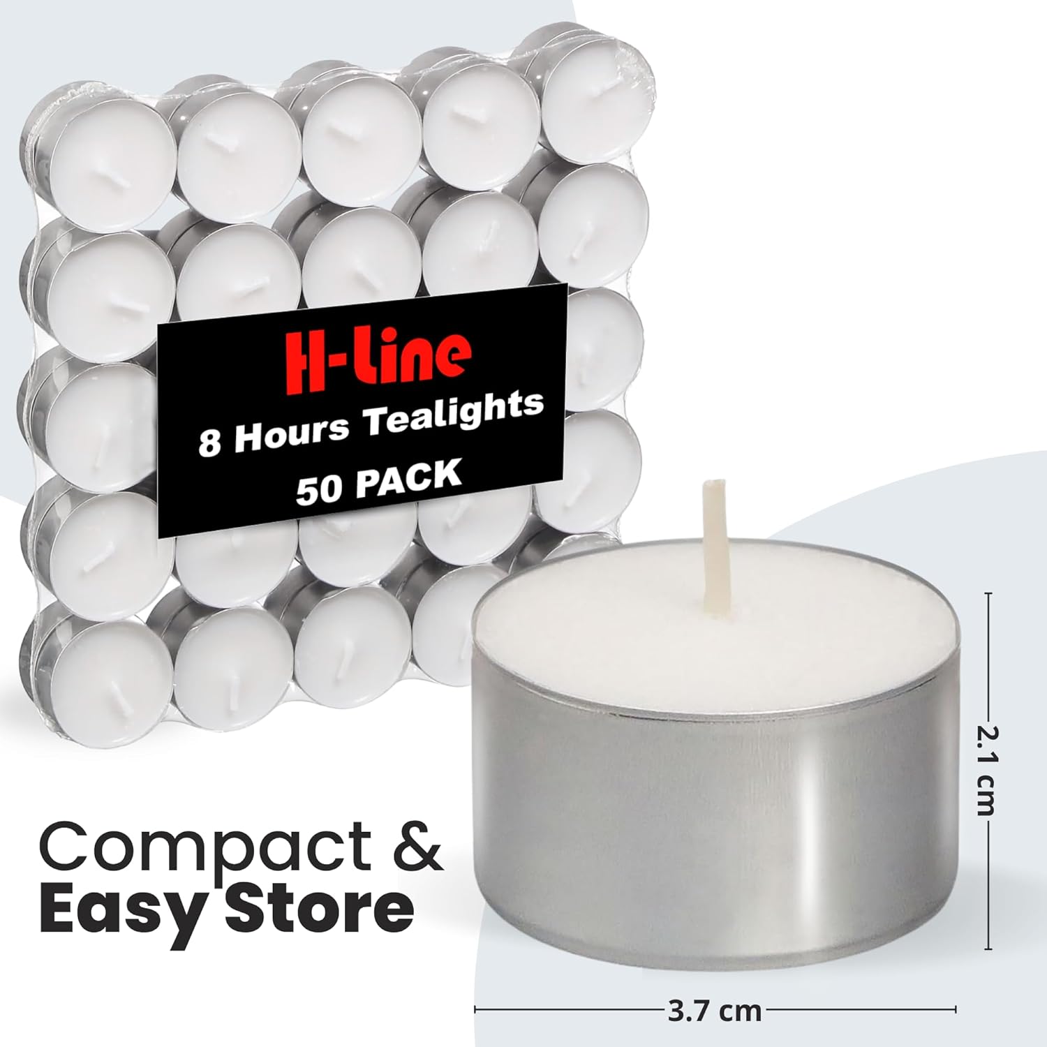 H-line Quality UNSCENTED White Tea Light Candles 8 Hour Burning TIME TEALIGHTS (50)