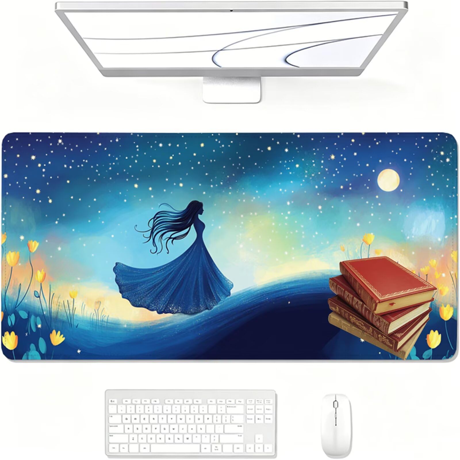 Tapis de Souris Gaming XXL,1400x600x3mm Tapis de Souris Bleu,Grand Tapis de Bureau sous Main avec Surface Spéciale Améliore Vitesse et Précision,Imperméable Mouse Pad Ciel étoilé pour Bureau XF-295