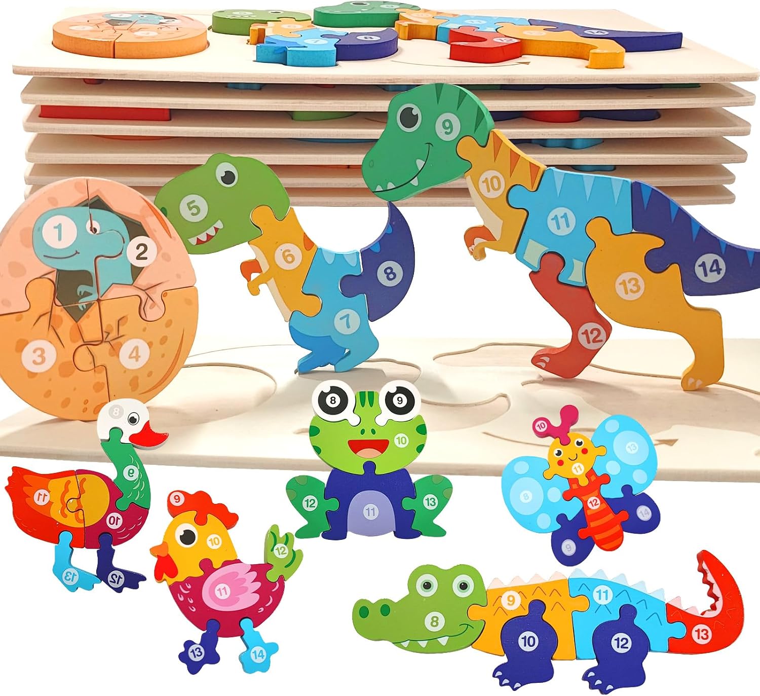 TUNJILOOL Wooden Puzzles Animals Jigsaws Puzzle for Kids Gifts, 6Pcs