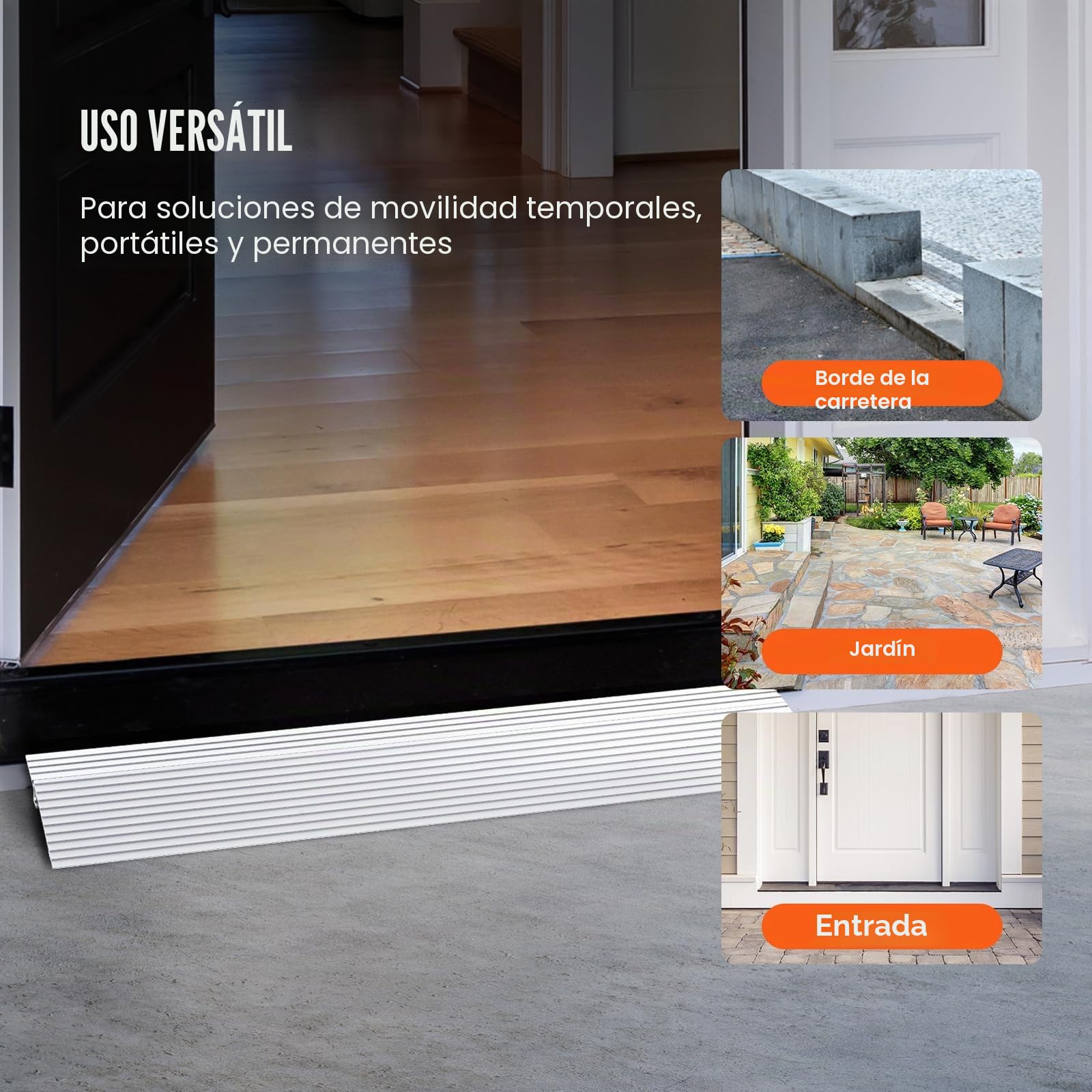 VEVOR Rampa de Umbral Altura de 2,5 cm, Rampa de Aluminio para Bordillos Entrada, Capacidad de Carga de 362,8 kg, Rampa Modular Ajustable de Aluminio para Sillas de Ruedas, Scooters, Sillas Eléctricas