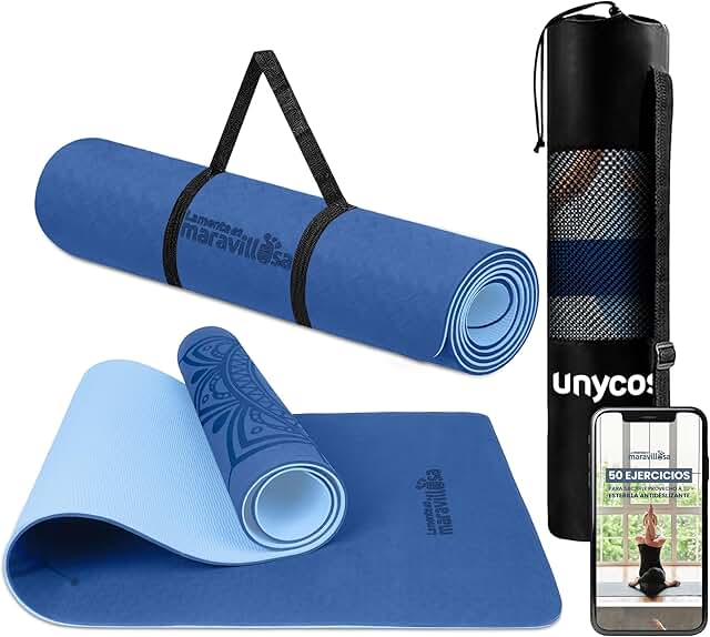 LA MENTE ES MARAVILLOSA - Esterilla de Yoga, Pilates y Otros Deportes, Antideslizante TPE con Bolsa y Correa para Llevar al Hombro, No Tóxica - 183x61 cm, Incluye E-book con Ejercicios