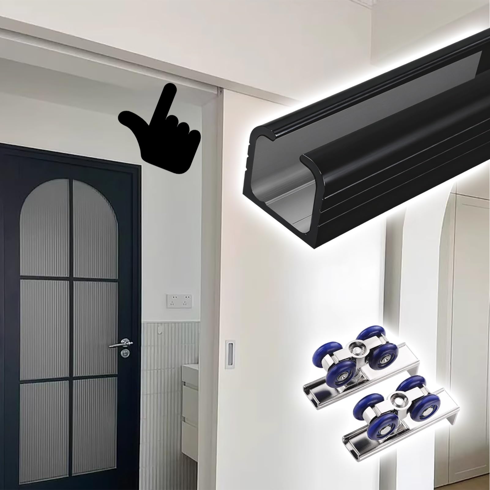 herrajes puertas correderas Kit de Riel para Puerta Corrediza de Alta Resistencia, Juego de Rieles Silenciosos para Puerta de Armario, Herrajes de 2 mm Grosor, Fácil Instalar.(Black,140cm/55.1in)