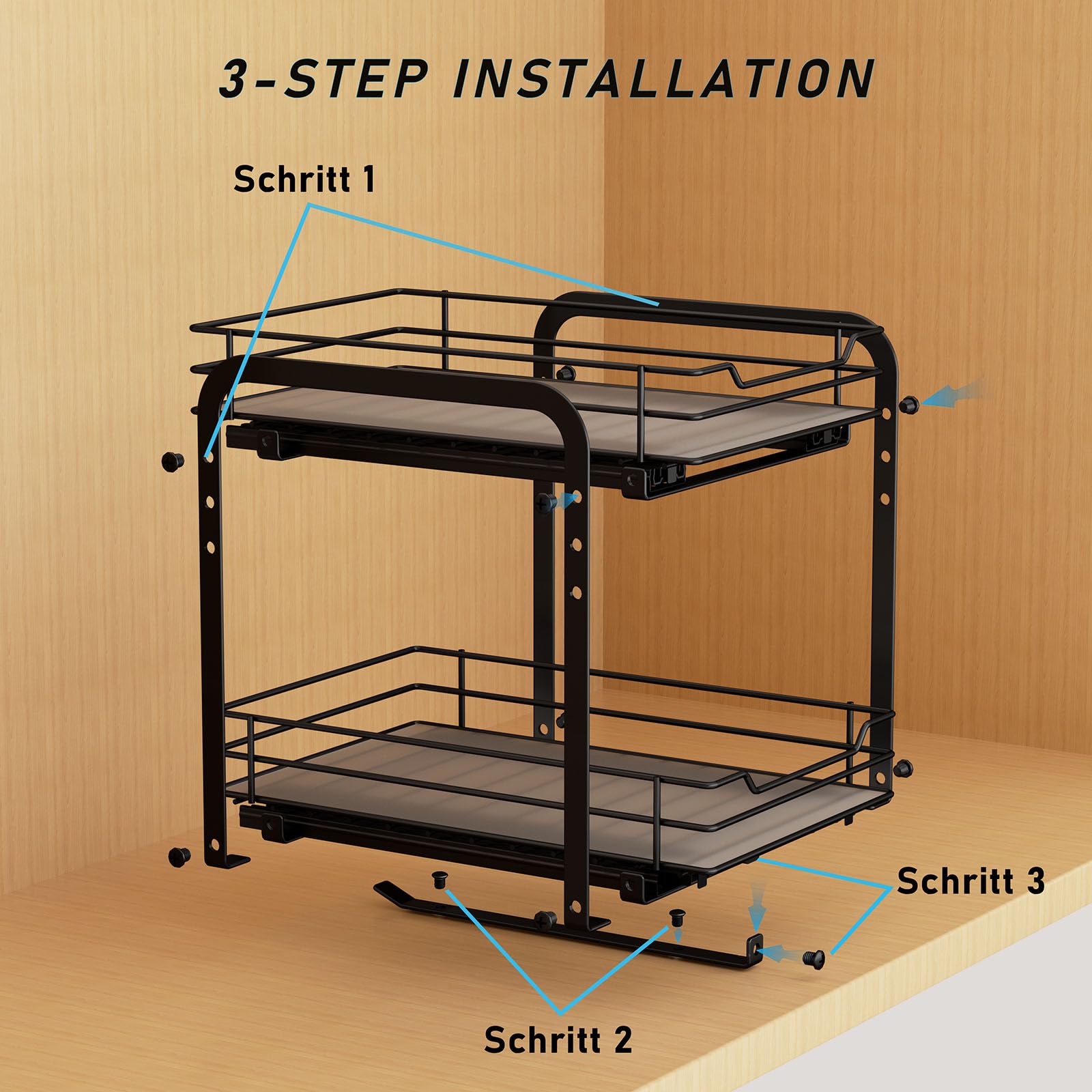 Porta Spezie Per Cucina, Nero Portaspezie Salvaspazio, Portaspezie Regolabili in Altezza Per L'interno Degli Armadietti, Organizzatore Per Armadietti Estraibili, P26.4*L18.2*H23CM