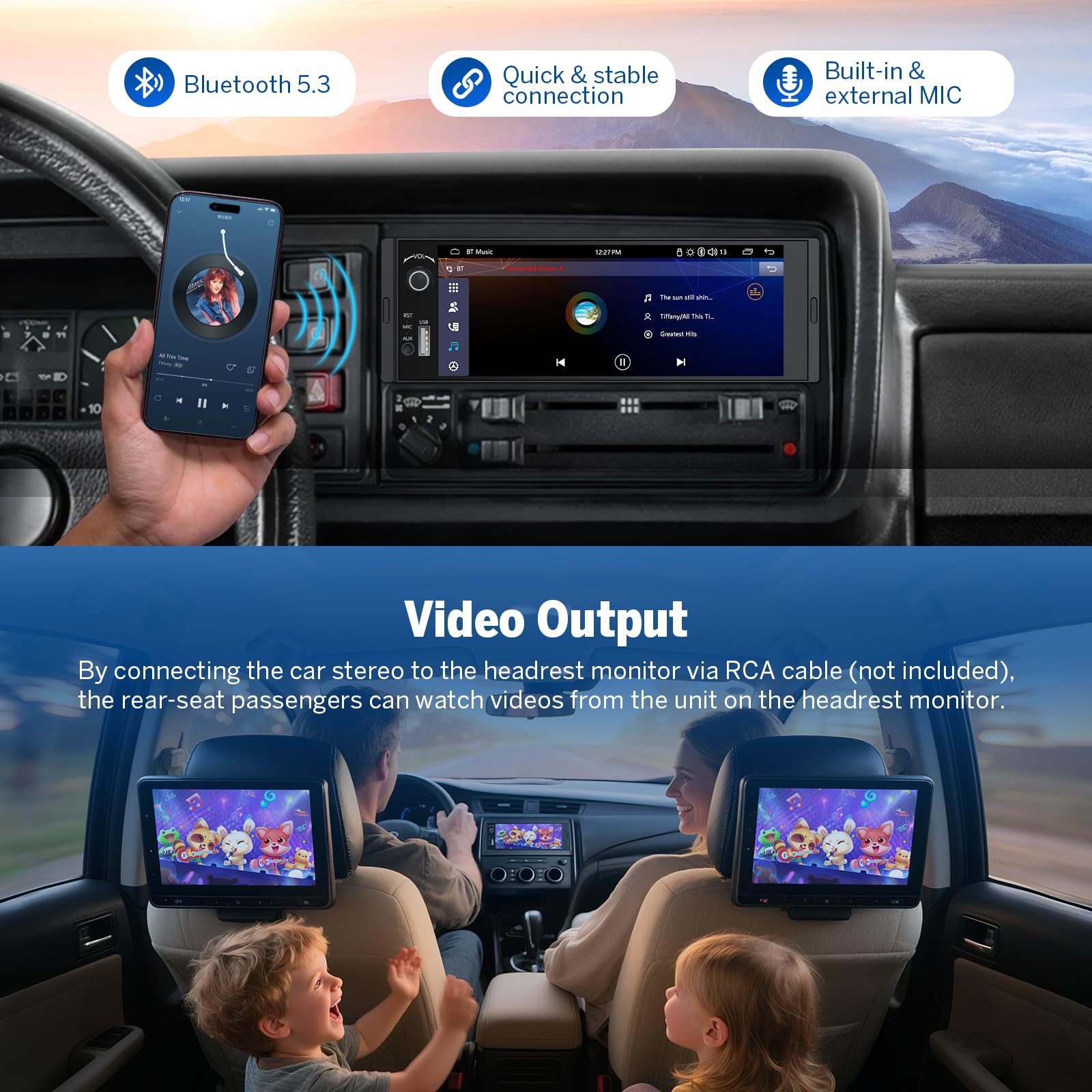 Eonon Radio de Coche Linux de 6,36 Pulgadas con un Solo DIN Carplay Android Auto Pantalla táctil Control de Volumen físico Bluetooth duplicación de Pantalla cámara de visión Trasera 4x48W X3U
