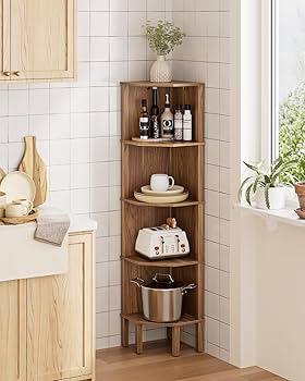 Amazon｜Masupu 4段 ウォールナット調 コーナーキャビネット 幅40×奥行