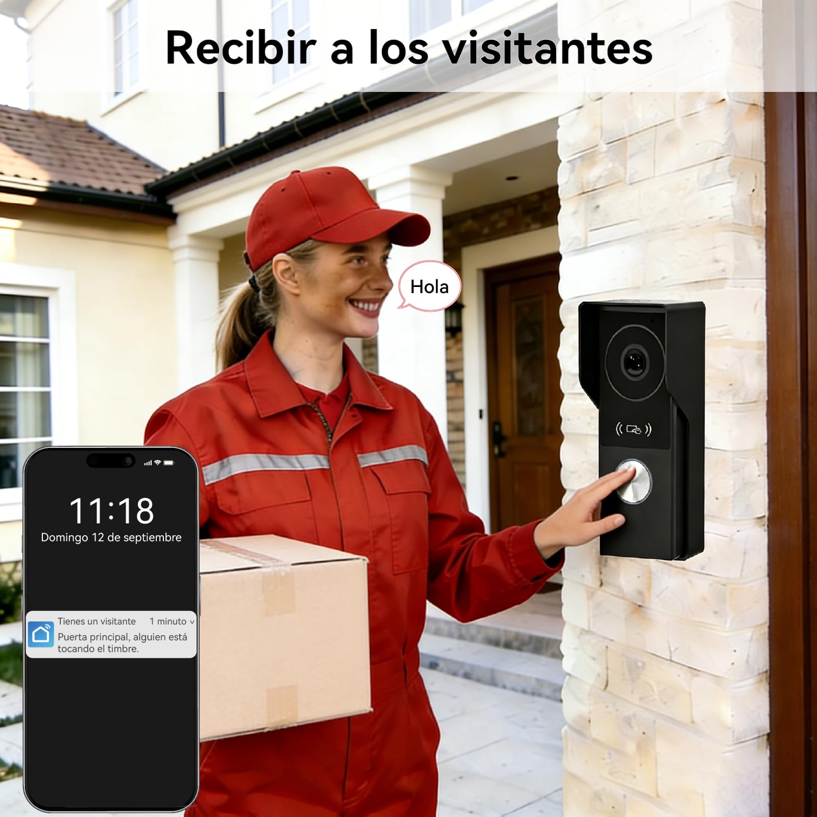 Kit de 2 Hilos Videoportero con conexión, Timbre Video Mirilla y 7'' Monitor Táctil a Color, Desbloqueo en App y RFID, Detección de Personas y Audio Bidireccional,WiFi6 2,4/5GHz
