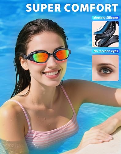 Miniatura 4 de Gafas de natación unisex para adultos, antiniebla, anti rayos UV, sin fugas, amplia visión para hombres, mujeres y jóvenes