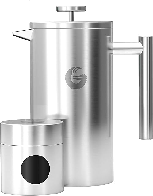 Coffee Gator Cafetiere - French Press Coffee Maker - Large Capacity, Double-Wall Insulated Stainless Steel Brewer - Hotter for Longer  Silver