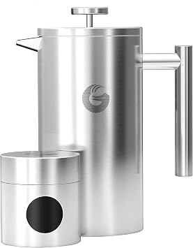 Coffee Gator French Press Coffee Maker 34oz, Double Insulated Stainless Steel Silver and Gray