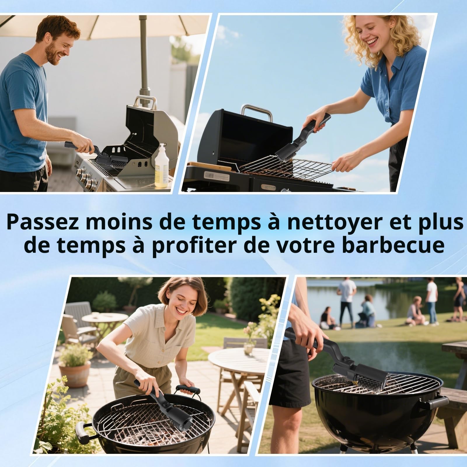Brosse électrique barbecue batterie angle réglable acier inoxydable nettoyage 3 niveaux autonomie 90 min étanche Noir
