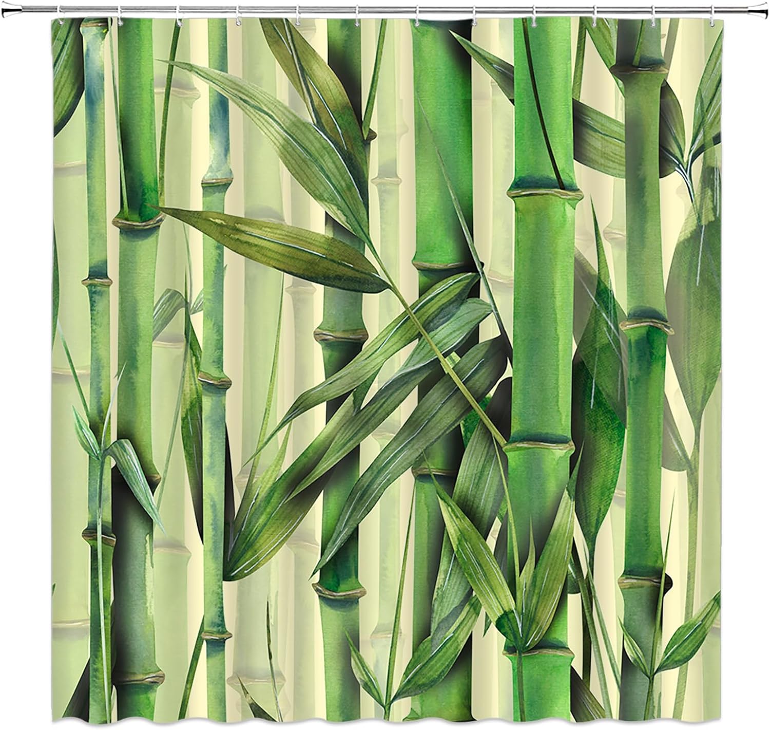 2pcs Green Bamboo Shower Curtain Set with Rug Japanese Asian Plant Wild Nature Home Decor Fabric Bathroom Set with Hooks