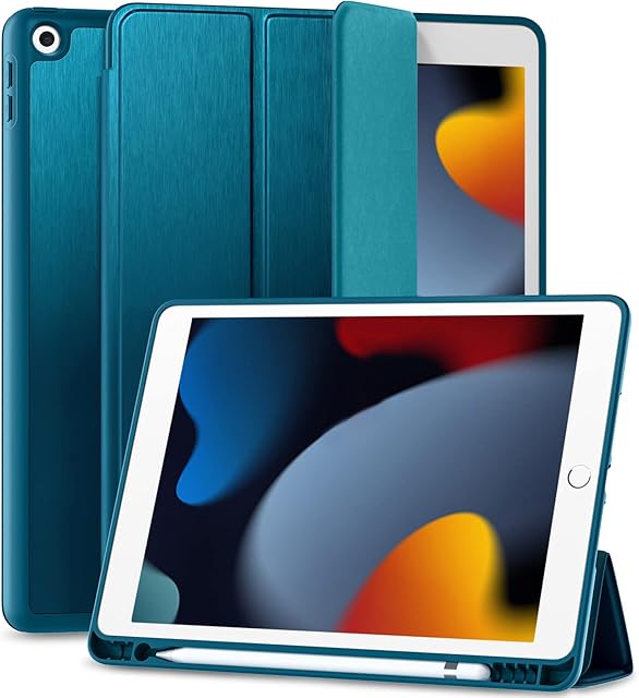 Maledan Case Compatible with iPad 9th/8th Generation Case/iPad Case 10.2 Inch 2021/2020/2019, Premium PU Leather + Soft TPU Back Case with Pencil Holder, Auto Sleep/Wake iPad Cover - PeacockBlue