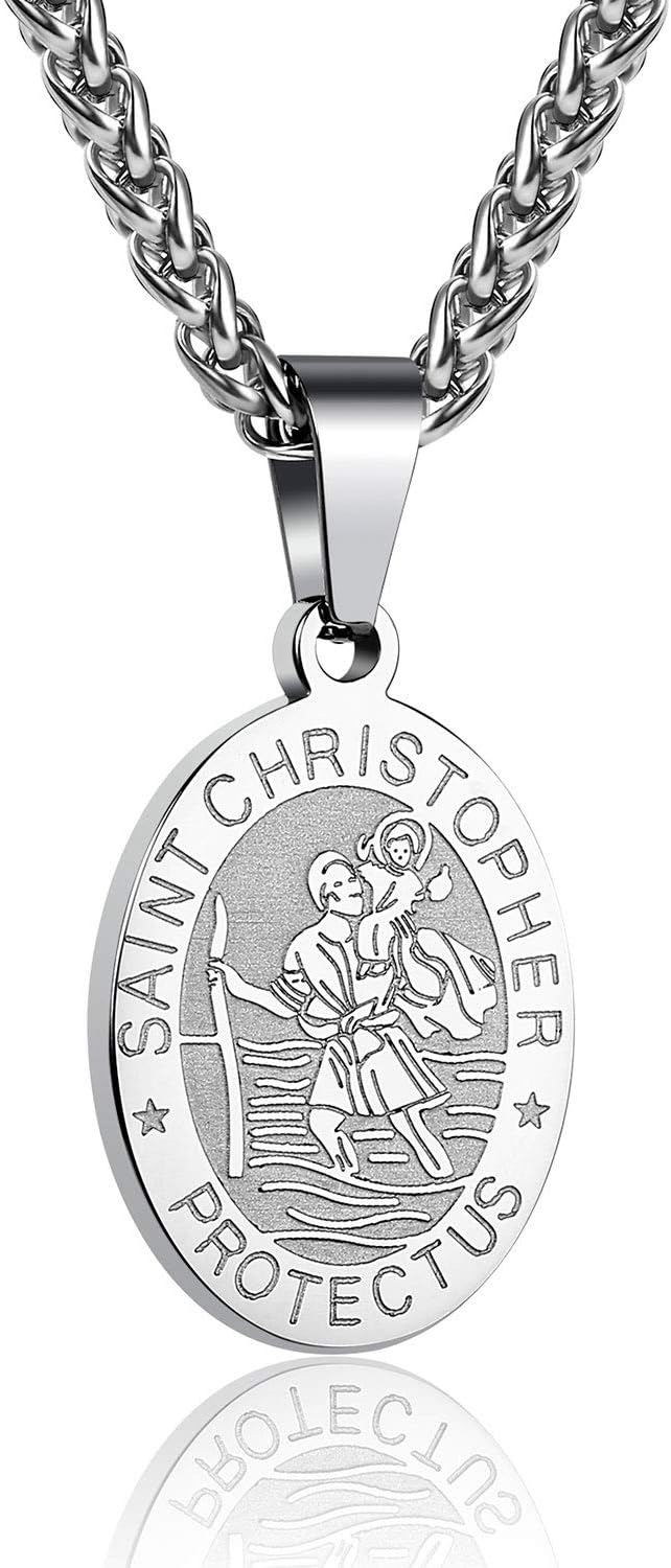 Saint St Michael/Christopher/Jude/Benedict/Joseph/Anthony Medal Necklace for Men Boys 24 In Religious gifts