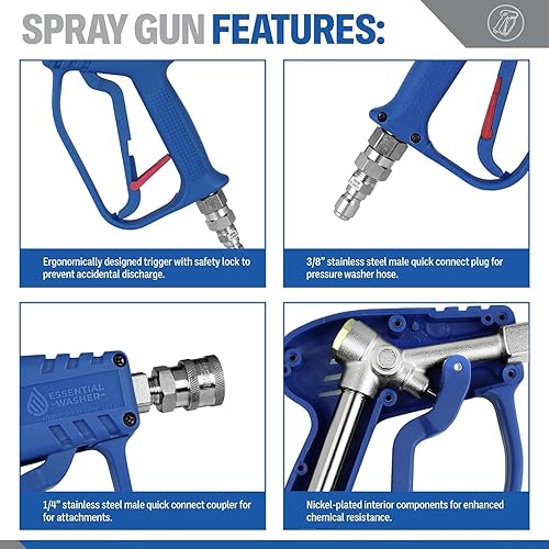 Miniatura 5 de ESSENTIAL WASHER Pistola de lavado a presión corta con giro de acero inoxidable - Pistola de lavado a presión rebelde con enchufe SS y conexión