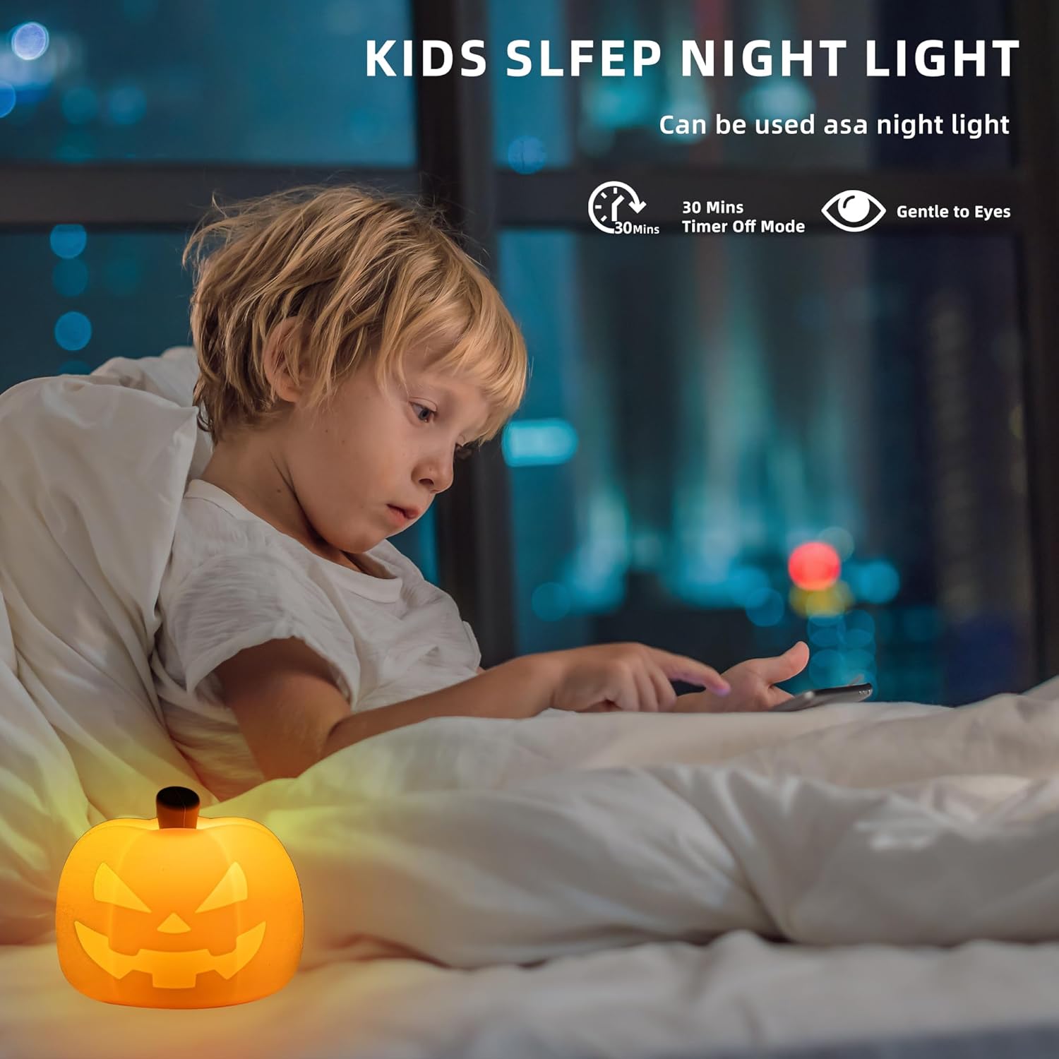 2pcs Pumpkin Night Light, 5-Color Dimmable LED Lamp with Touch Control and Auto-Switch Modes Nursery Nightlights Decor for Kids, Rechargeable Halloween Lantern Cute Silicone Light for Woman and Kids