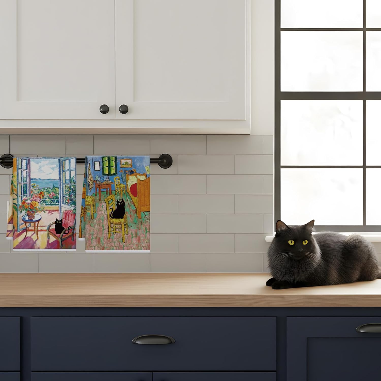 Black Cat Kitchen Towels Set of 4, Absorbent Cat Flower Hand Towels, Hanging Cute Animals Microfiber Dish Towel for Kitchen Cooking Cleaning Home Decoration Aesthetic Design Housewarming Gifts - Image 5