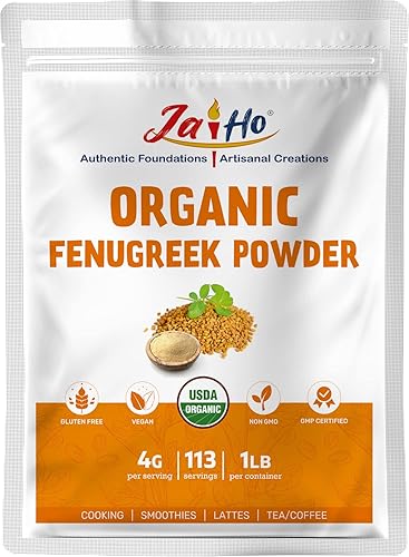 Jai Ho - Polvo de fenogreco orgánico certificado por USDA 1 libra sin gluten vegano sin OMG bolsa resellable con cierre de cremallera
