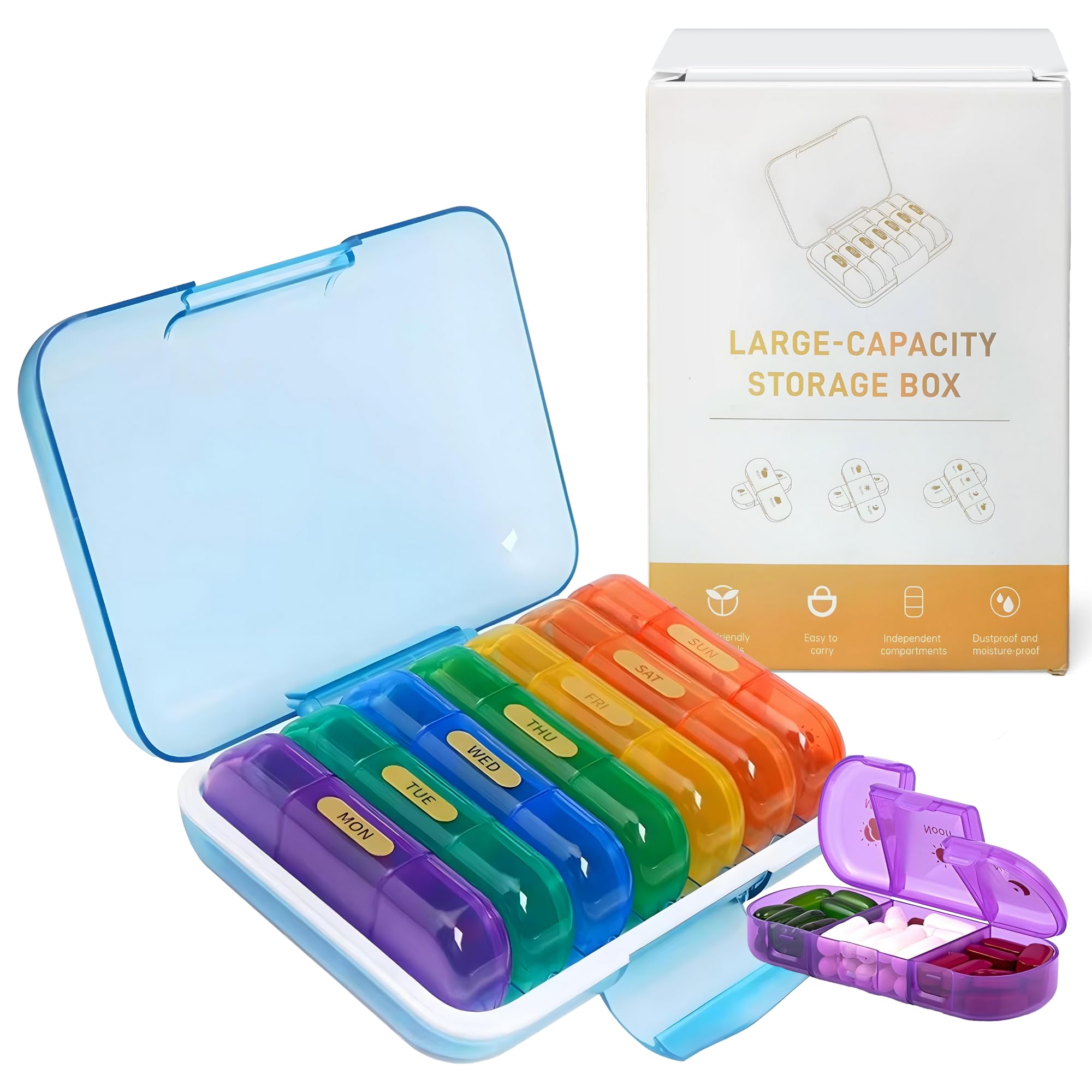 OCEANEVO 3 Times a Day, Weekly Medicine Storage Organizer box for Home and Travel, 7 days Pill Organizer Box for Vitamins, Tablet & Supplements - Multi Color - 3 Compartments - 1 Year Warranty-image-20
