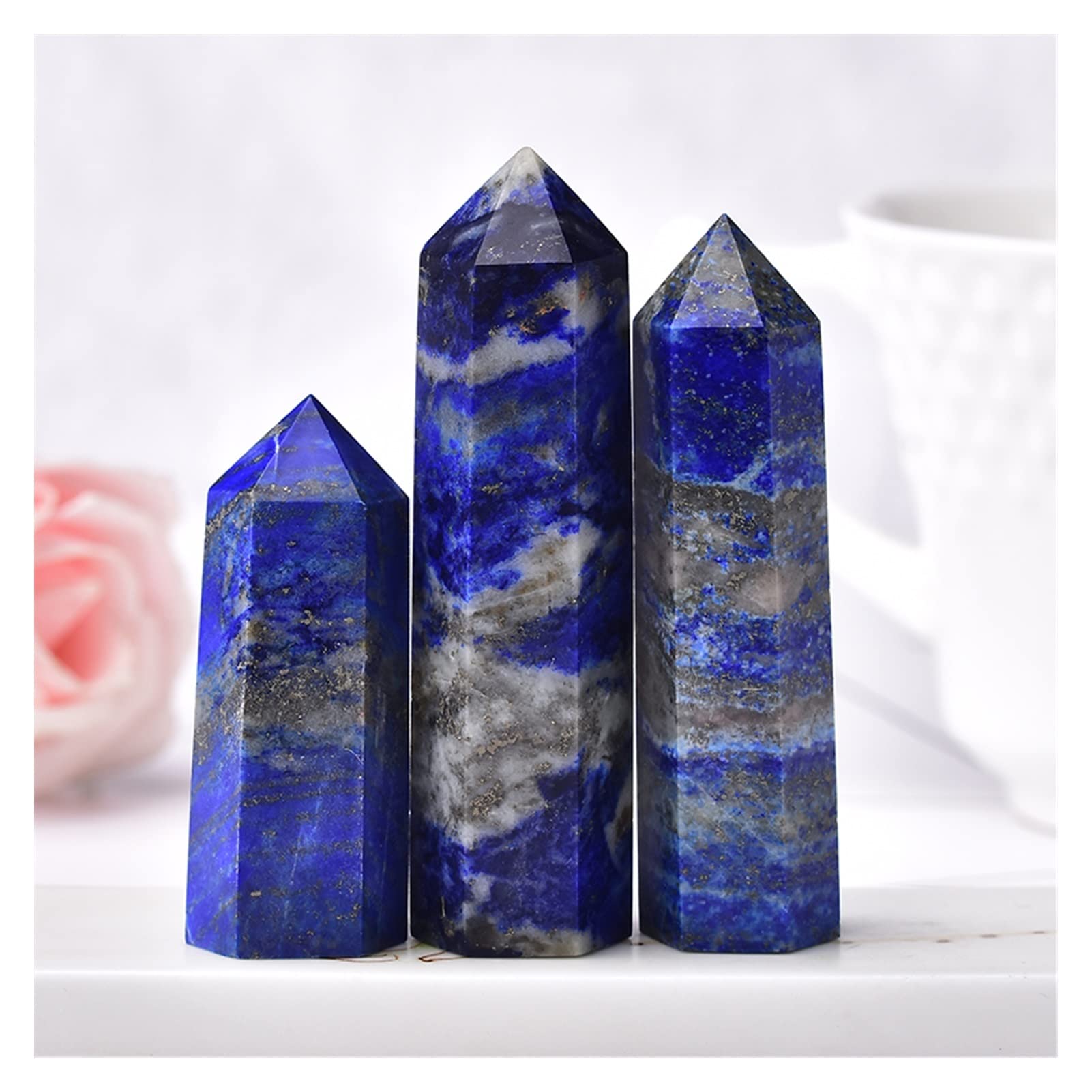 IPUDIS 1PC Natural Crystal Point Lapis Lazuli Home Decor Quartz Stone Hexagonal Prisms Obelisk Wand Stone DIY Gift Decoration (Color : Lapis Lazuli, Size : 70-80mm)