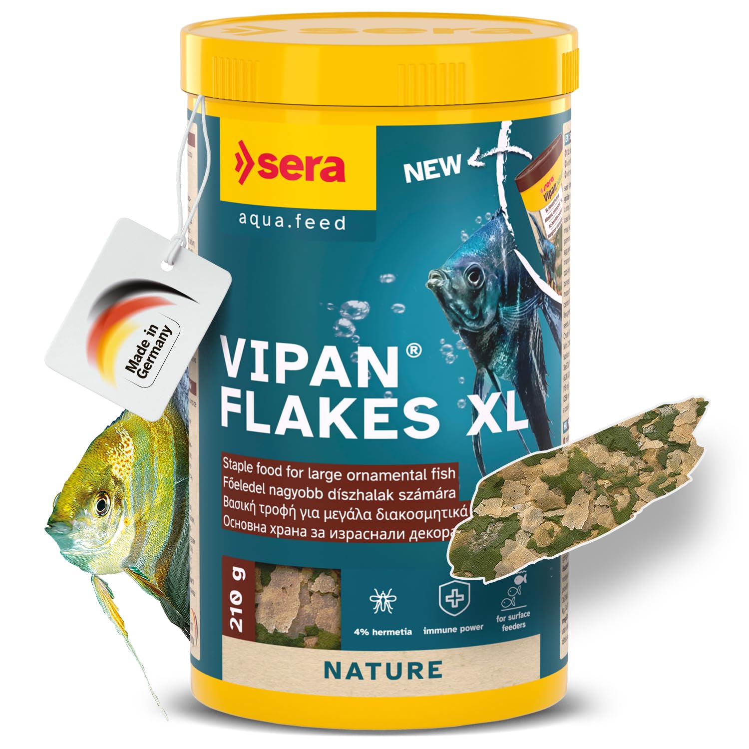 sera Vipan Tropical Flakes XL 7.4 oz. I Premium XL Staple Food for Ornamental Fish | Insect Meal & Prebiotic Effect | Free from Colorants and Preservatives | Perfect for Surface Feeders
