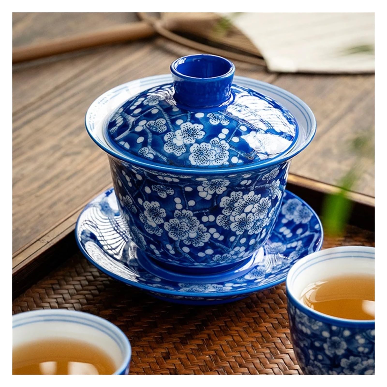 185ml Duża Śliwkowo-niebieska I Biała Gaiwan Na Herbatę Ceramiczna Waza Teaware Cup Chińskie Miseczki Vintage Chawan Zestaw Do Ceremonii Herbacianej Elegancja Jest Ponadczasowa(Gaiwan)